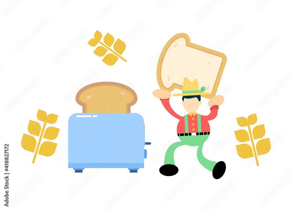 farmer man agriculture and bread toast maker cartoon doodle flat design  style vector illustration Stock Vector | Adobe Stock