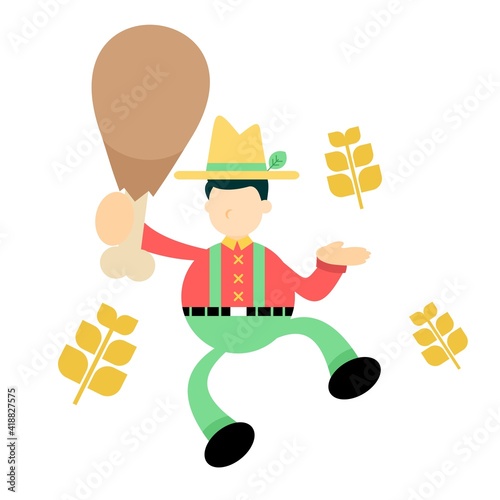 farmer man agriculture and chicken drumstick snack cartoon doodle flat design style vector illustration