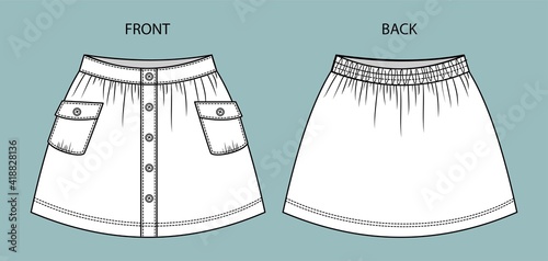skirt fashion flat sketch template