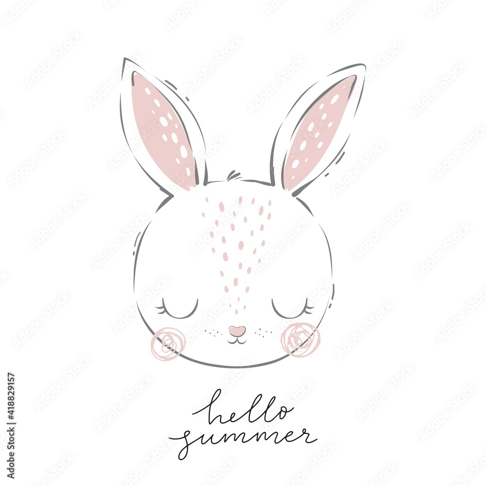 Fototapeta premium Cute little buny - vector illustration. Fun print for baby with character Bunny. 