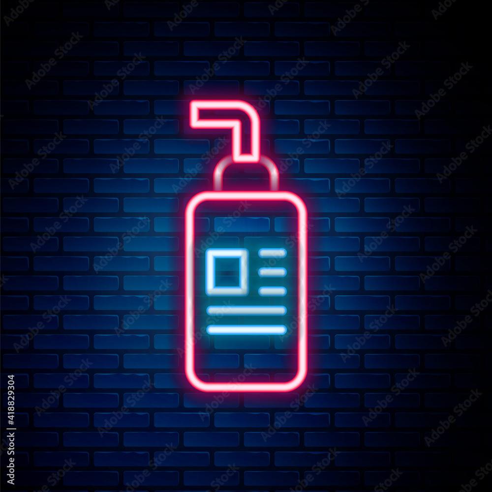Glowing neon line Cream or lotion cosmetic tube icon isolated on brick wall background. Body care products for woman. Colorful outline concept. Vector. Glowing neon line Cream or lotion cosmetic tube icon isolated on brick wall background. Body care products for woman. Colorful outline concept. Vector.