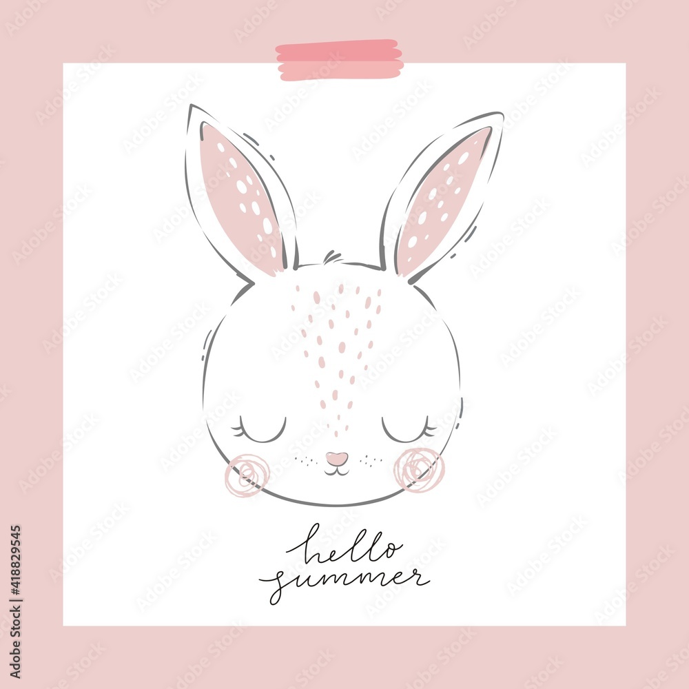 Fototapeta premium Cute little buny - vector illustration. Fun print for baby with character Bunny. 