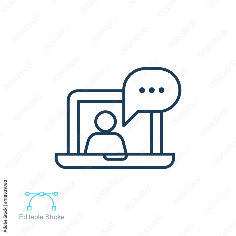 Webinar online meeting education. Online training. Virtual learning courses teacher talking on Video player class streaming outline editable stroke Vector illustration Design on white background EPS10 Webinar online meeting education. Online training. Virtual learning courses teacher talking on Video player class streaming outline editable stroke Vector illustration Design on white background EPS10