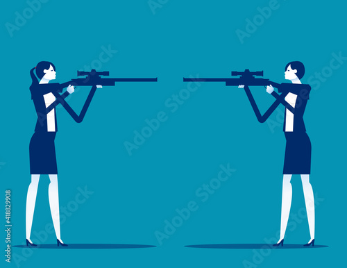 Business people and partners turned their guns and ready to shoot each other