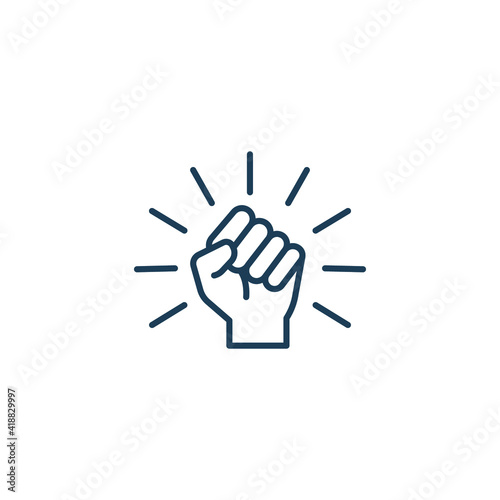 Raised clenched fist, Will icon concept. Closed Hand Power . fighting for rights, freedom symbol of victory, strength and solidarity. Line style Vector illustration design on white background. EPS 10 