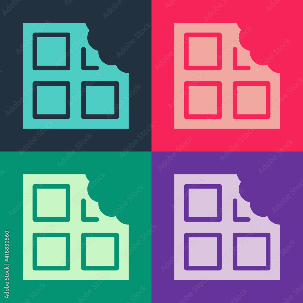 Pop art Chocolate bar icon isolated on color background. Vector. Pop art Chocolate bar icon isolated on color background. Vector.