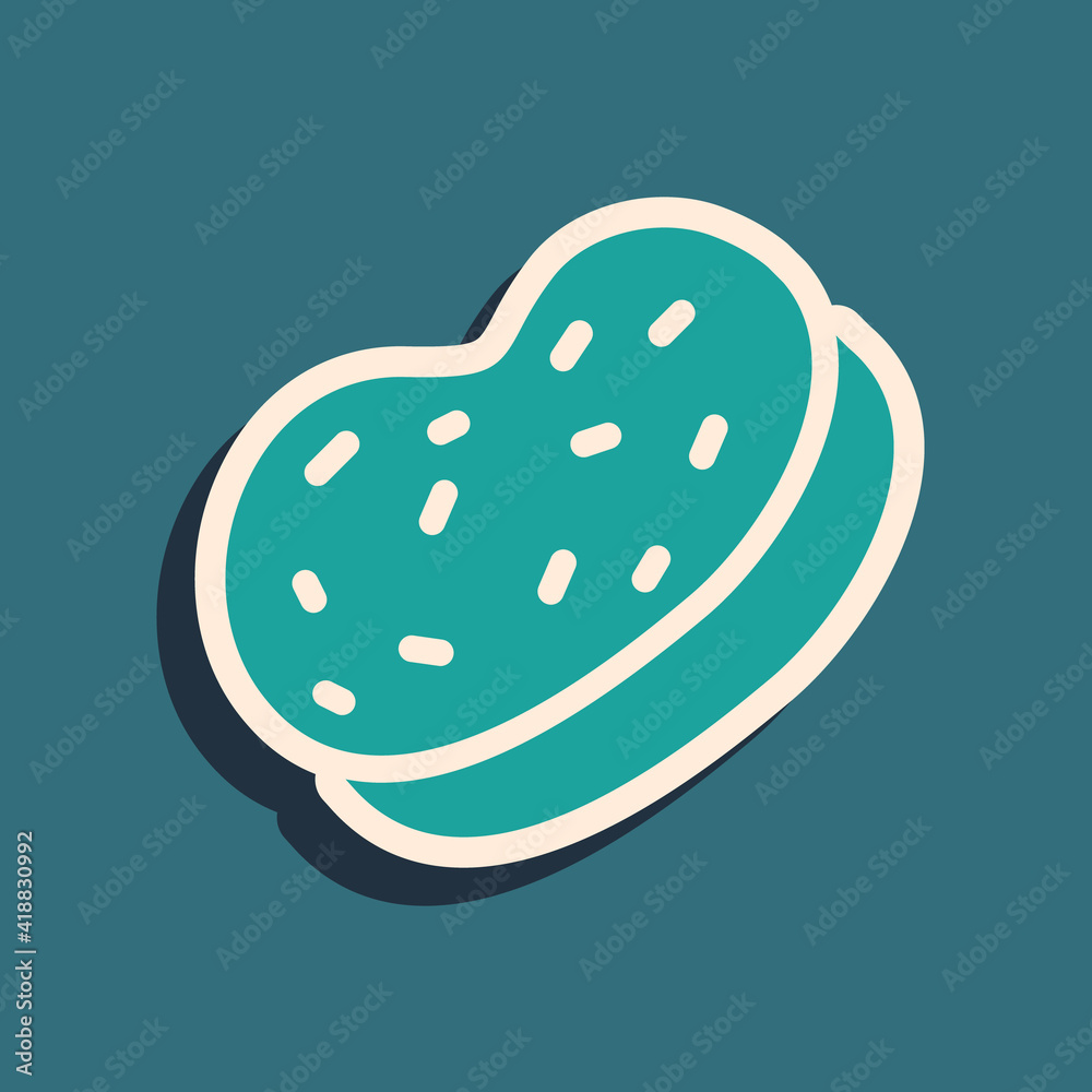 Green Bath sponge icon isolated on green background. Sauna sponge. Long shadow style. Vector. Green Bath sponge icon isolated on green background. Sauna sponge. Long shadow style. Vector.