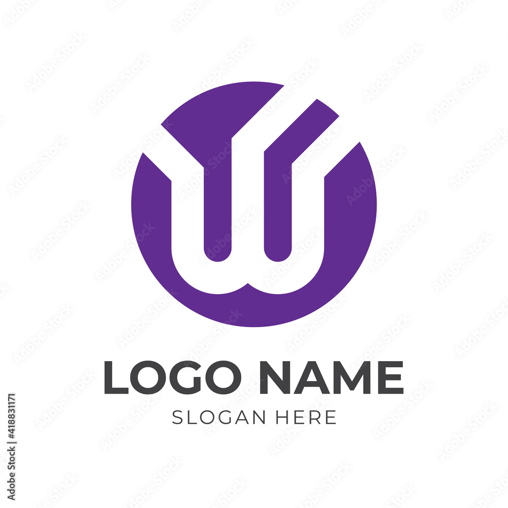 letter W logo template flat blue color style
