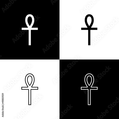 Set Cross ankh icon isolated on black and white background. Vector.