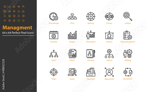 set of business managment thin line icons 64x64 px