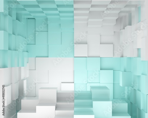 background cube box concept. podium product show. sci fi metallic background. light glow background. futuristic concept. technology design.minimal concept product stage show. copy space. 3d rendering.