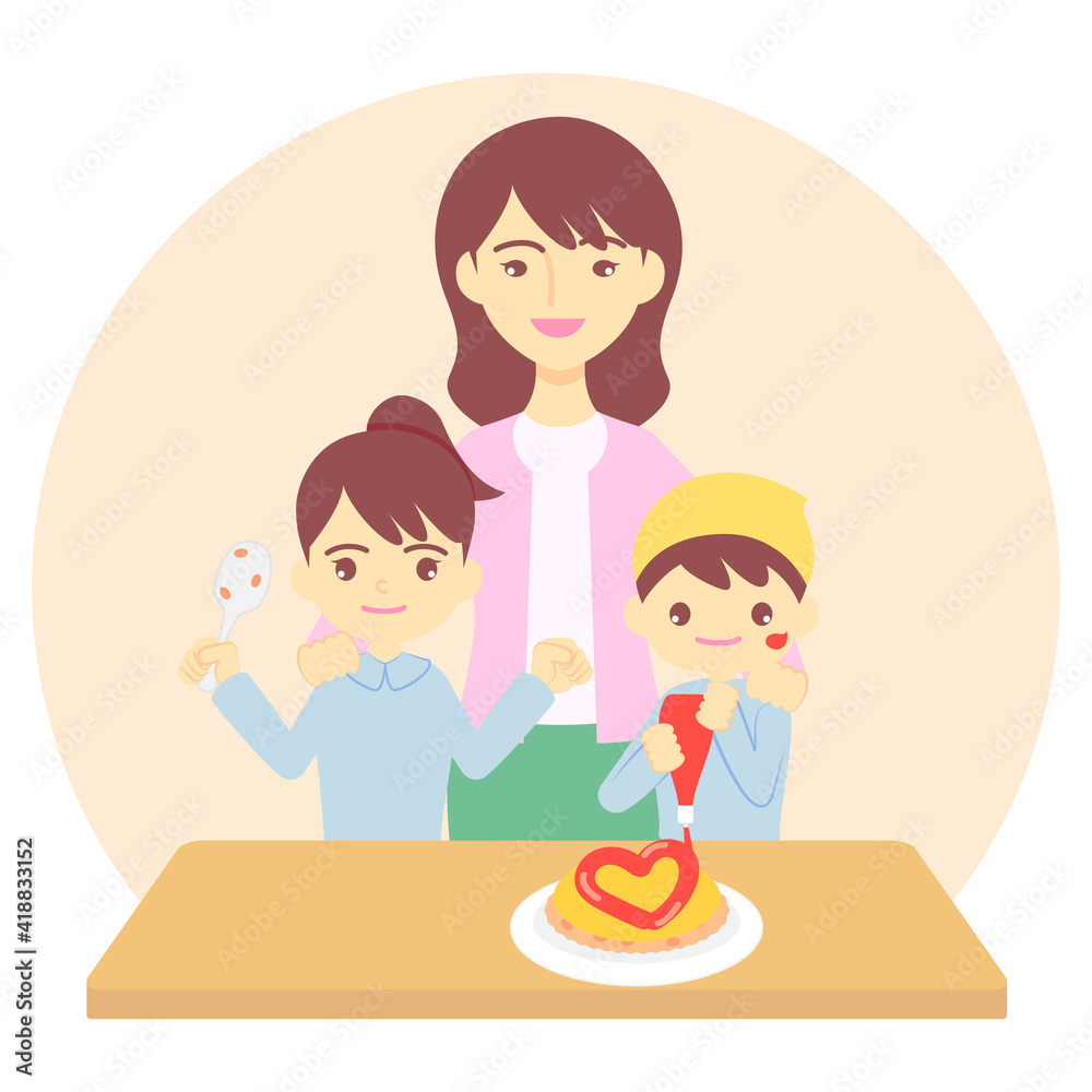 母の日のために子供たちがご飯を作っているイラスト/Illustration of children making rice for Mother's Day 母の日のために子供たちがご飯を作っているイラスト/Illustration of children making rice for Mother's Day