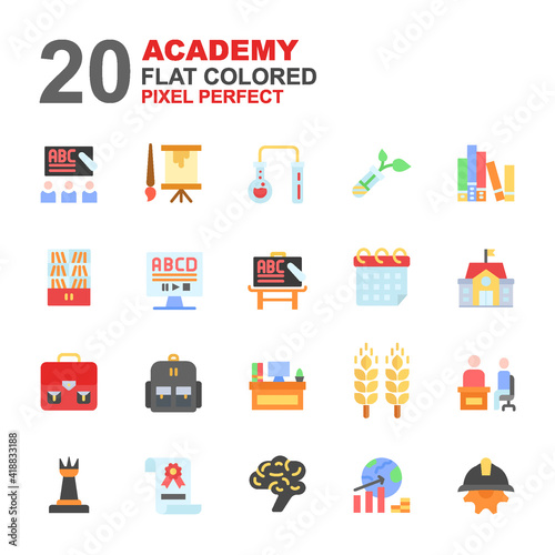 Icon Set of Academy. Flat colored style icon vector.