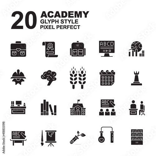 Icon Set of Academy. Glyph black style icon vector.