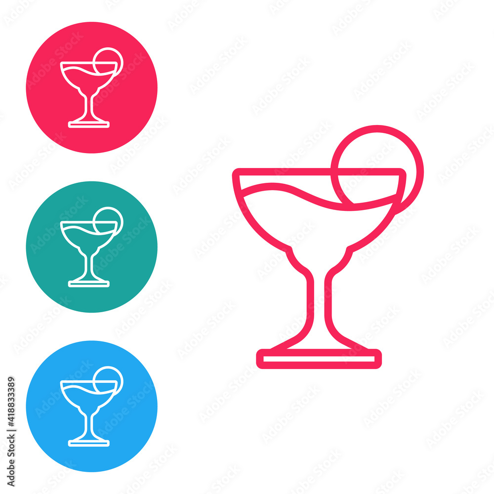 Red line Margarita cocktail glass with lime icon isolated on white background. Set icons in circle buttons. Vector. Red line Margarita cocktail glass with lime icon isolated on white background. Set icons in circle buttons. Vector.
