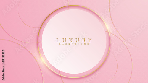 Elegant pink shade background with line golden elements. Realistic luxury paper cut style 3d modern concept. vector illustration for design.