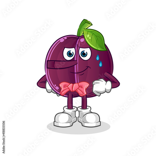 plum lie like Pinocchio character. cartoon mascot vector