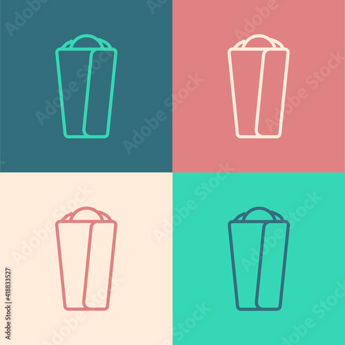 Pop art line Burrito icon isolated on color background. Traditional mexican fast food. Vector.