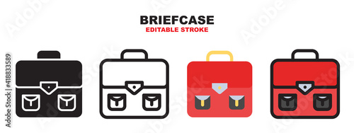 Briefcase icon set with different styles. Editable Stroke and pixel perfect.