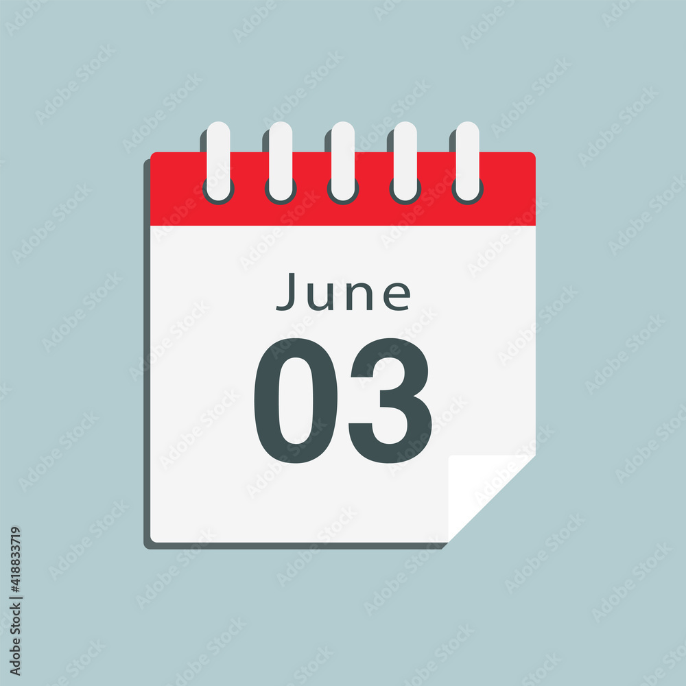 Icon day date 3 June, template calendar page Icon day date 3 June, template calendar page