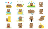 cute wombat cartoon vector set