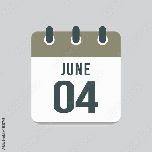 Icon day date 4 June, template calendar page