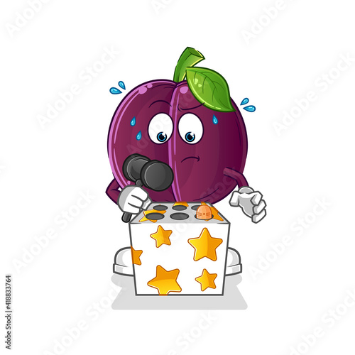 plum play whack a mole mascot. cartoon vector