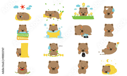 cute wombat cartoon vector set
