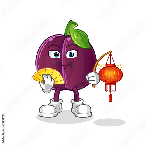 plum Chinese with lanterns illustration. character vector