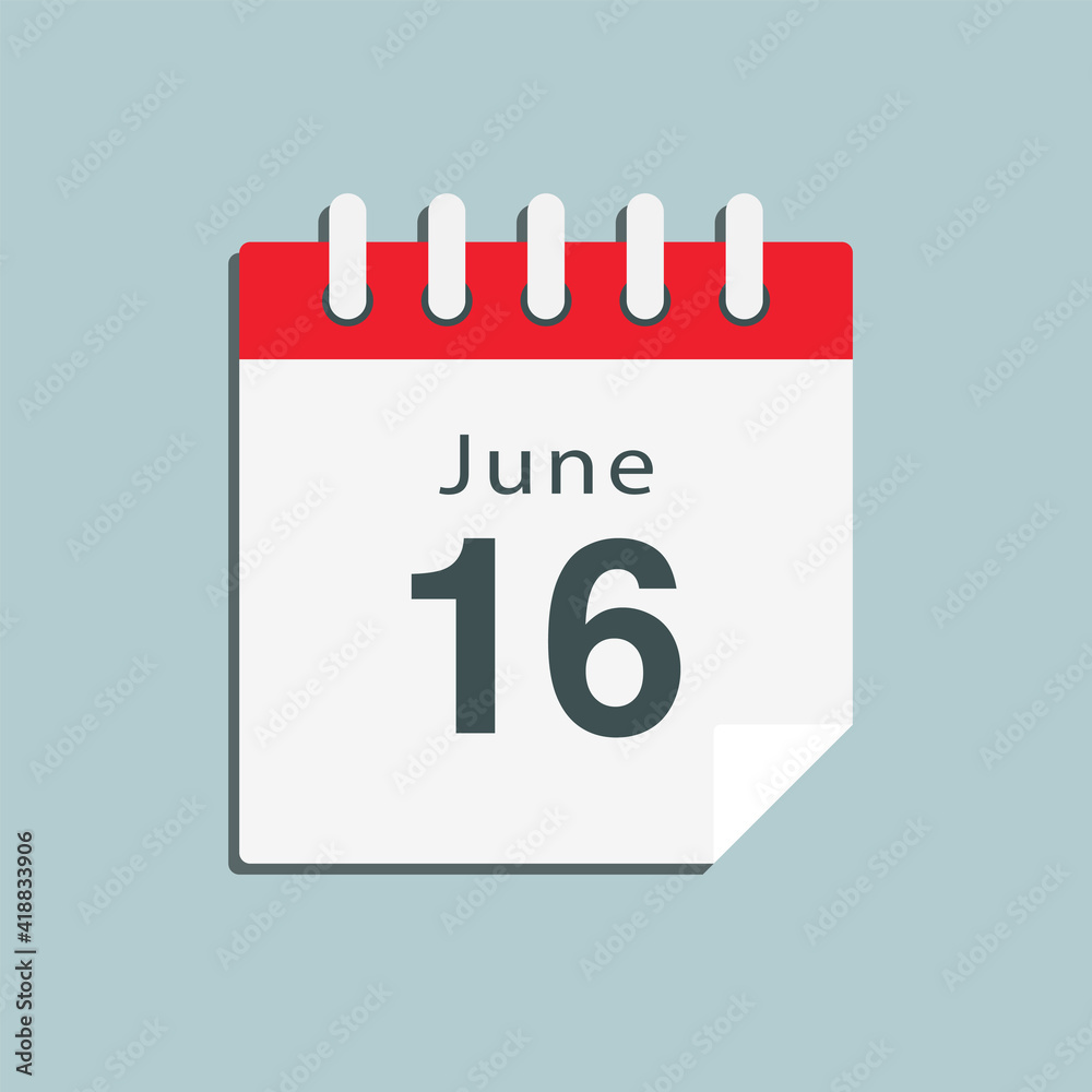 Icon day date 16 June, template calendar page Icon day date 16 June, template calendar page