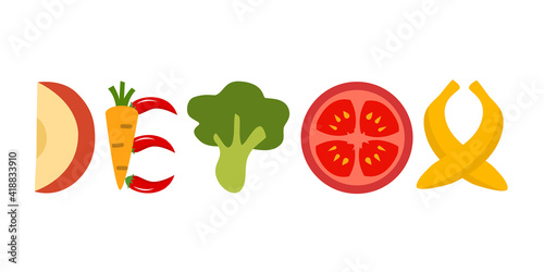 Detox fruits and vegetables concept on white background. Smoothie juice recipe.