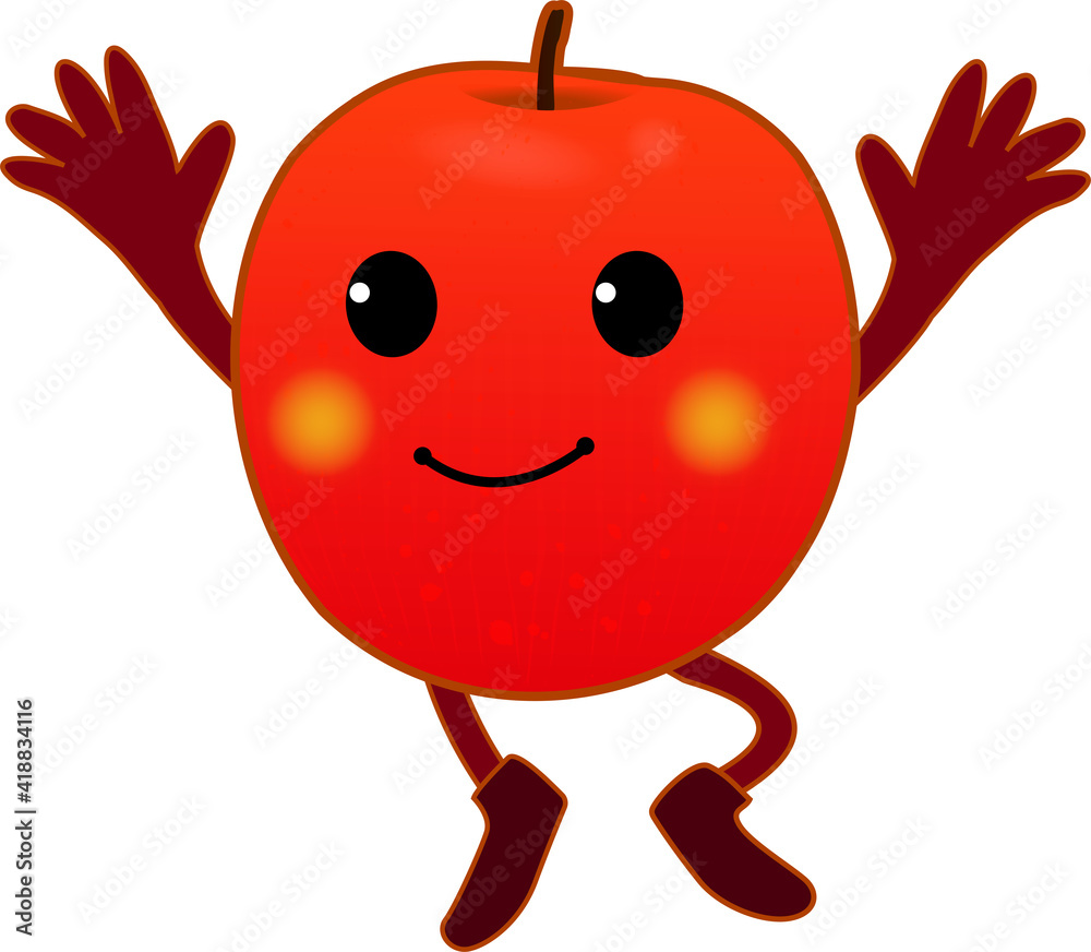 Fototapeta premium 万歳する可愛いりんごのキャラクター