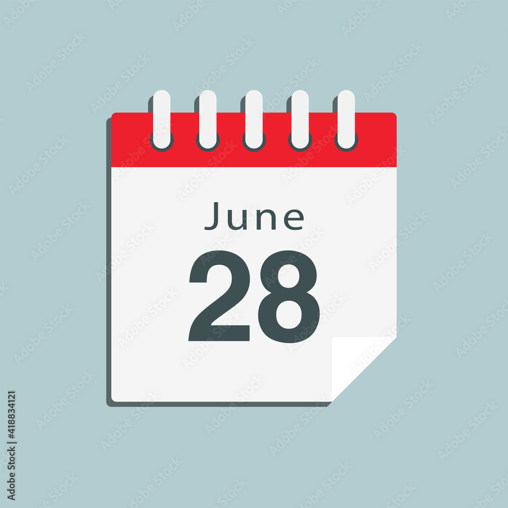 Icon day date 28 June, template calendar page Icon day date 28 June, template calendar page