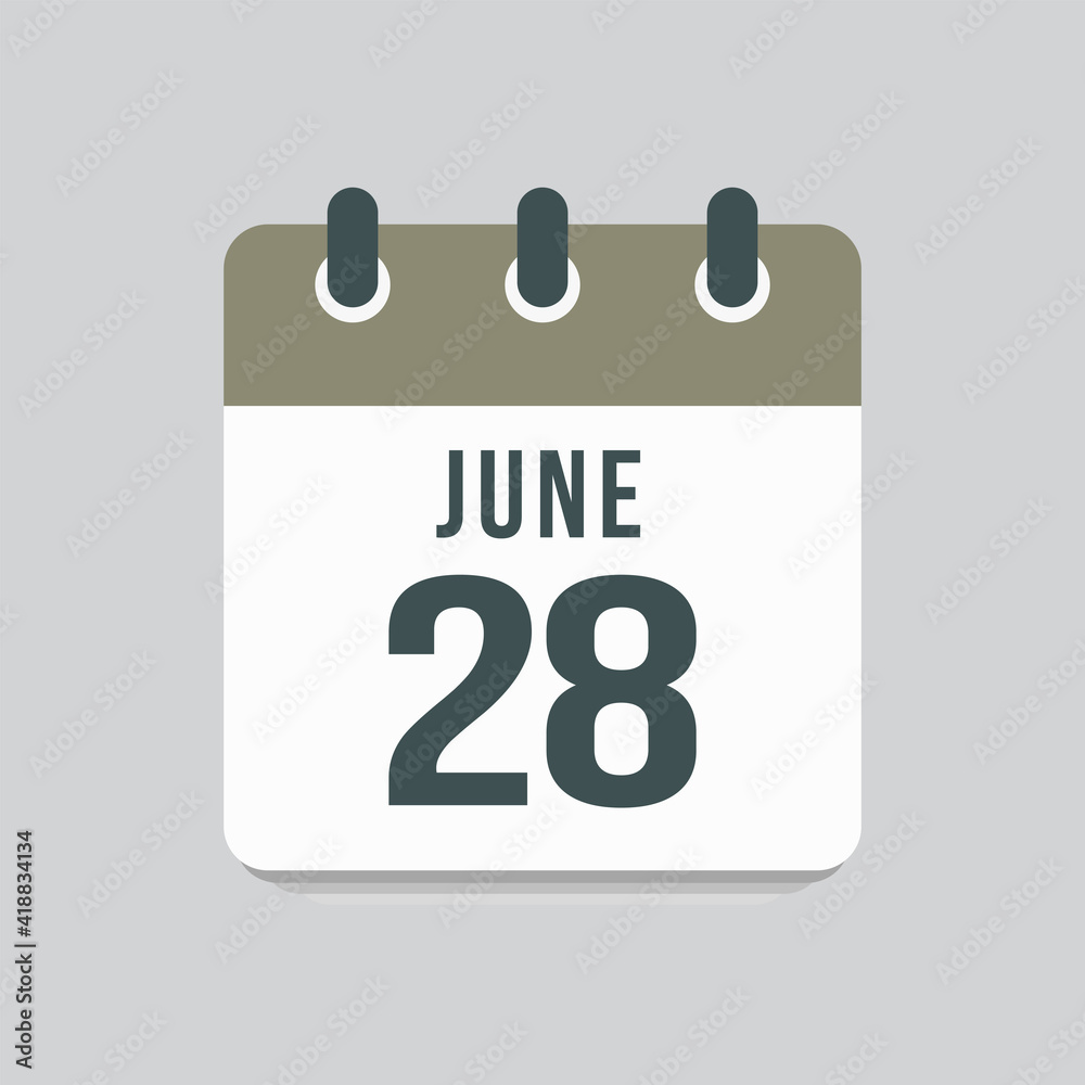 Icon day date 28 June, template calendar page Icon day date 28 June, template calendar page