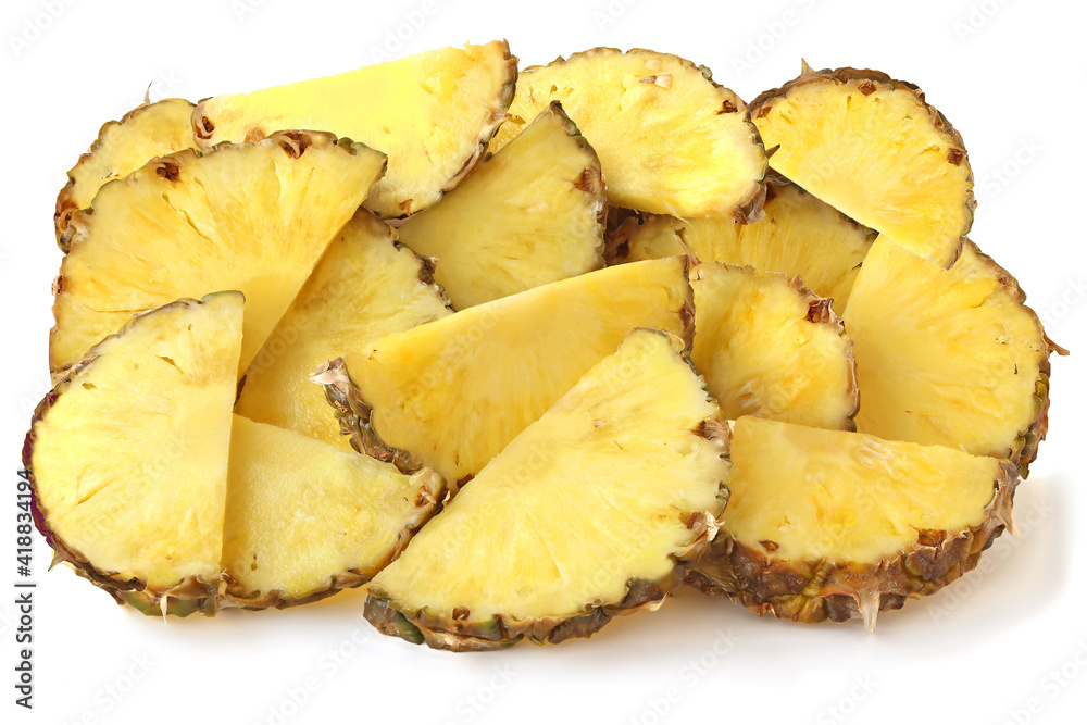 Tasty slices of pineapples isolated on white Tasty slices of pineapples isolated on white