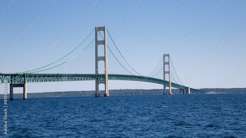 Mackinac bridge in northern Michigan passing over the Straights of Mackinaw