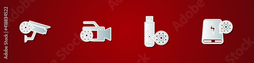 Set Security camera setting, Video, USB flash drive and Power bank icon. Vector.