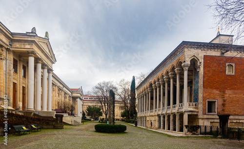 Photography View of courtyard and buildings of museum complex of Istanbul Archeology Museums