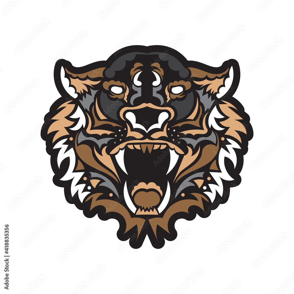 The face of a tiger on a white background. Tiger from Maori patterns. Exclusive corporate identity. Vector illustration.