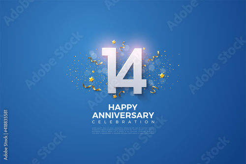 14th Anniversary background with 3D illustration style. photo