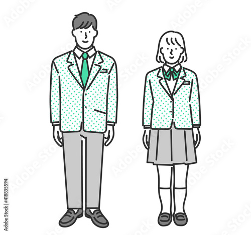 男子学生と女子学生の全身イラスト素材