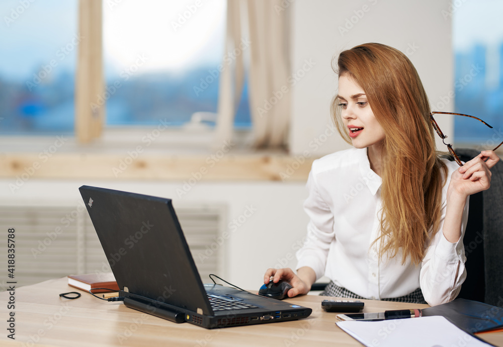 Business woman secretary work desk laptop work office Business woman secretary work desk laptop work office