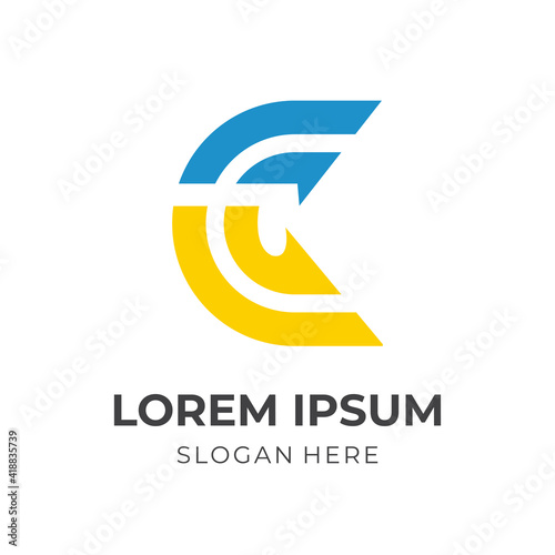 Free Download letter C logo concept flat yellow and blue color style - GFXLoad