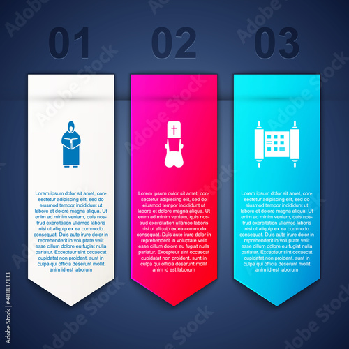 Set Monk, Priest and Decree, paper, parchment, scroll. Business infographic template. Vector.