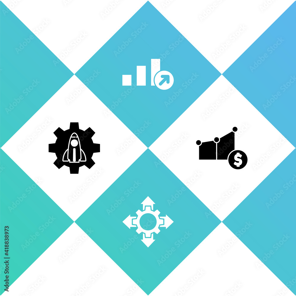 Set Startup project concept, Project team base, Financial growth and Pie chart and dollar icon. Vector. Set Startup project concept, Project team base, Financial growth and Pie chart and dollar icon. Vector.