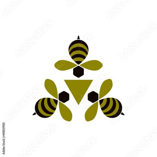 Triple Bee with Triangle logo design vector