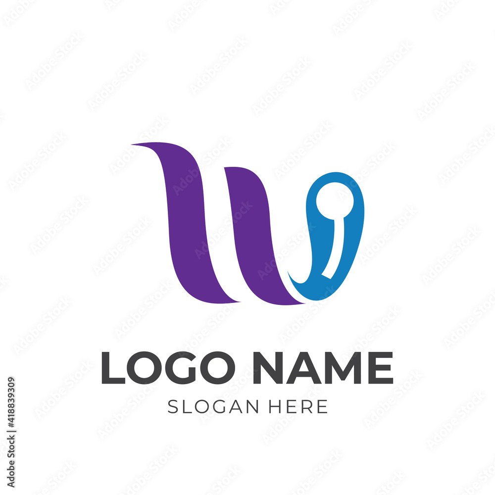 abstract letter W logo template concept vector flat blue color style abstract letter W logo template concept vector flat blue color style