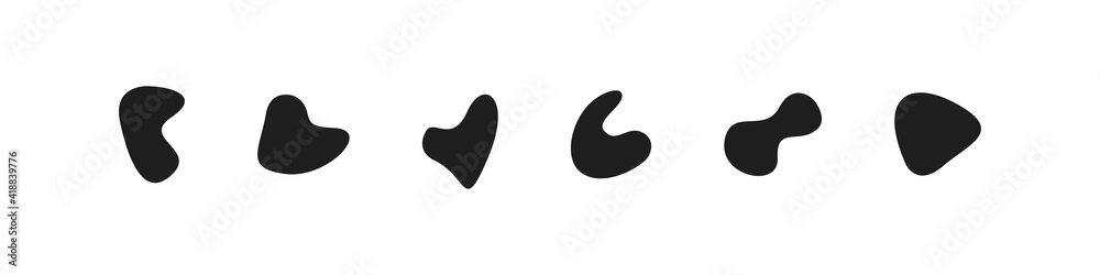 Blob random flat black shape collection, round vector liquid different dark splash shapes set illustration. Blob random flat black shape collection, round vector liquid different dark splash shapes set illustration.