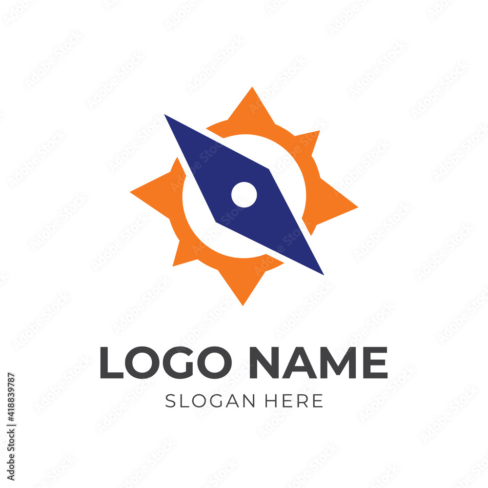 compass logo template with flat orange and blue color style compass logo template with flat orange and blue color style