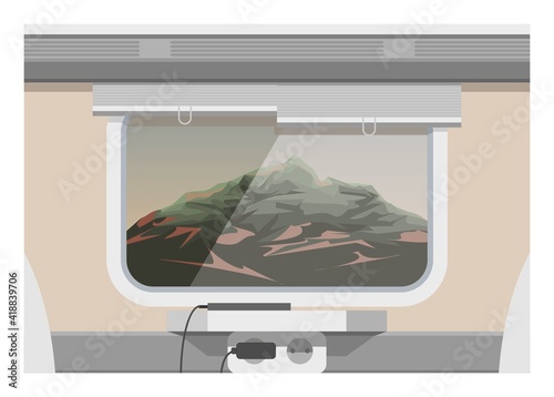 Mountain scenery from train window. Simple flat illustration